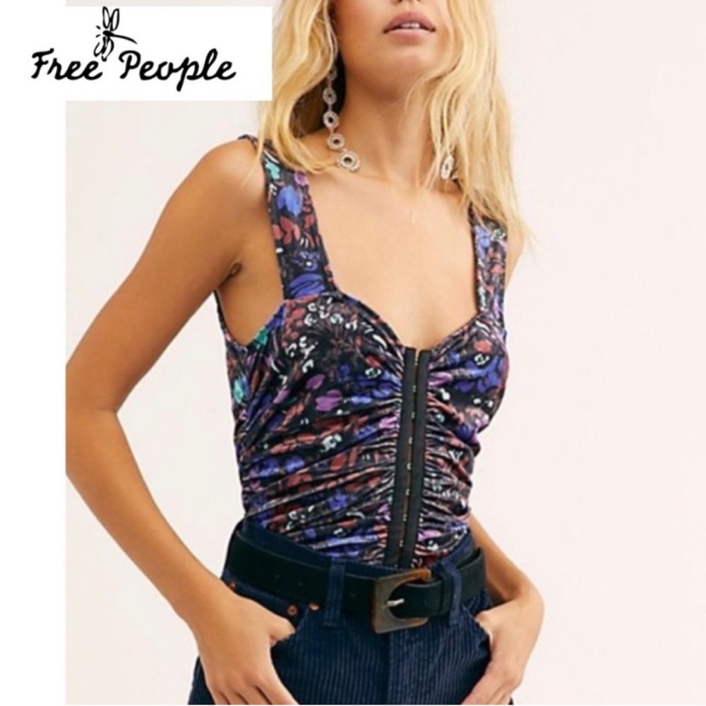 Free People Dottie Purple Velvet Floral Corset Tank Top